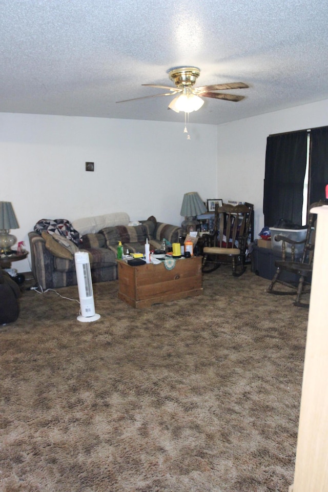 9 Carte Sq, West Plains, MO 65775 - living room with a ceiling fan, a textured ceiling, and carpet