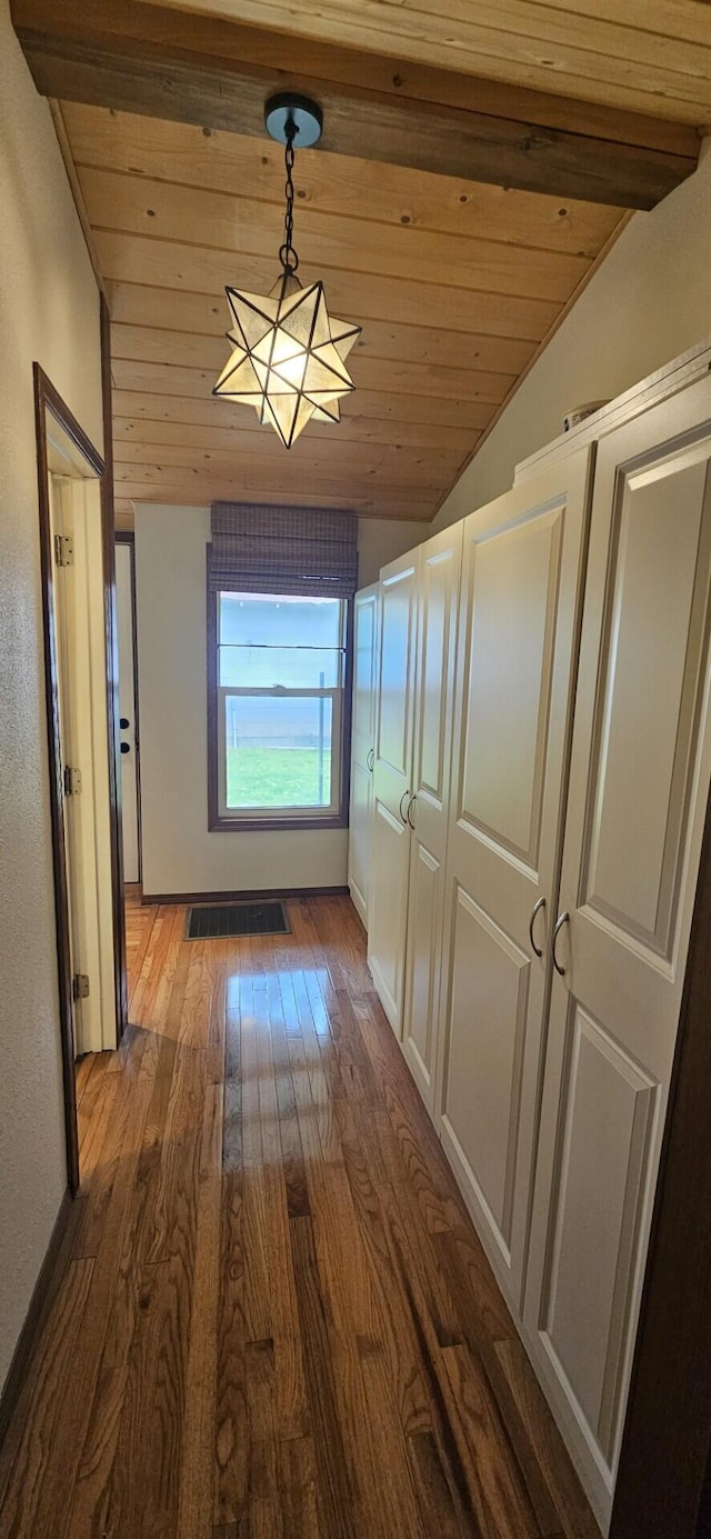 182 Cathy St, Branson, MO 65616 - hall with vaulted ceiling, dark wood finished floors, and wooden ceiling