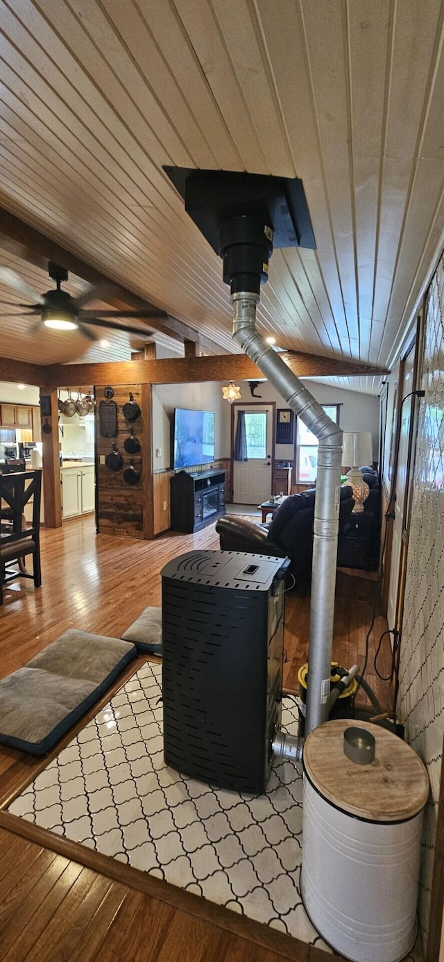 182 Cathy St, Branson, MO 65616 - living area featuring a ceiling fan, hardwood / wood-style flooring, and wooden ceiling