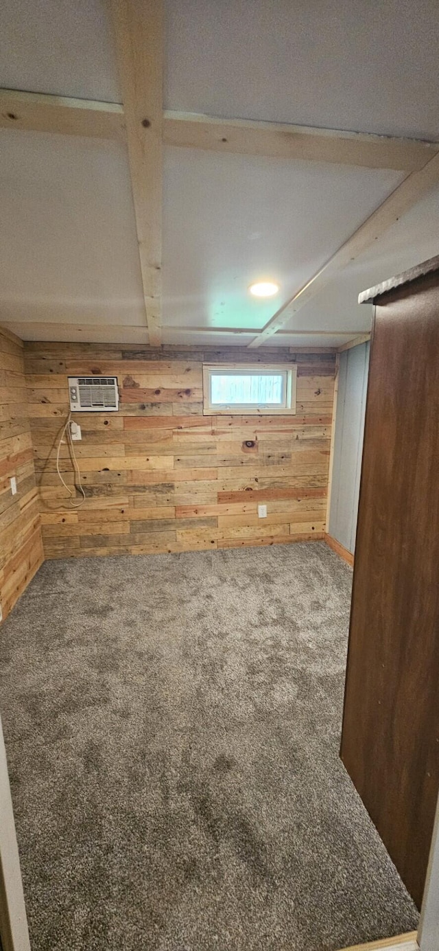 182 Cathy St, Branson, MO 65616 - below grade area featuring wooden walls, carpet flooring, and a wall mounted AC
