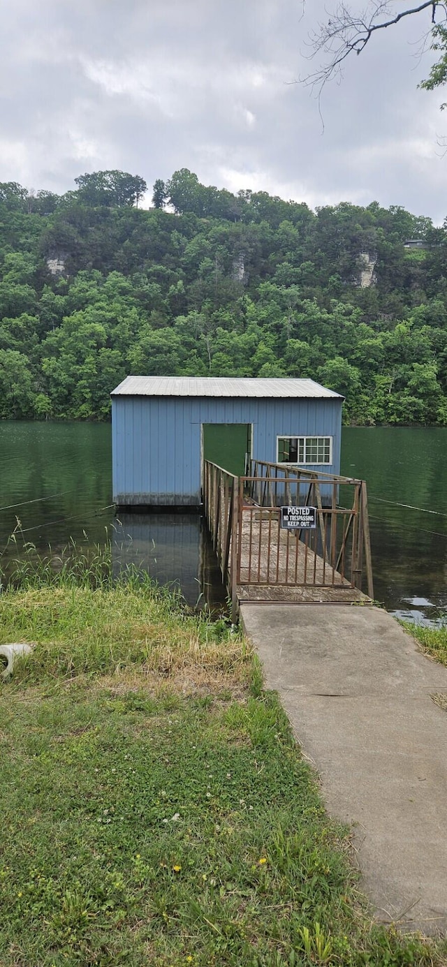 182 Cathy St, Branson, MO 65616 - exterior space with a forest view, a water view, and metal roof