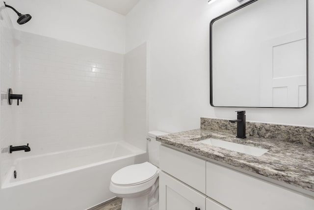 806 Iris Ave, Crane, MO 65633 - full bathroom featuring toilet, vanity, tub / shower combination, and wood finished floors