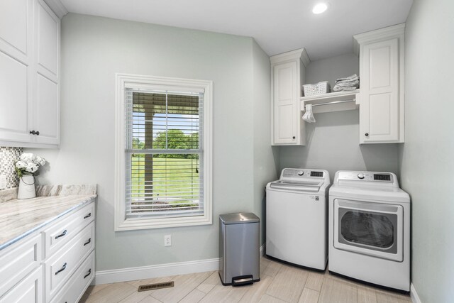 4936 S Butterfield Pl, Brookline, MO 65619 - washroom featuring washer and dryer, cabinet space, baseboards, and recessed lighting