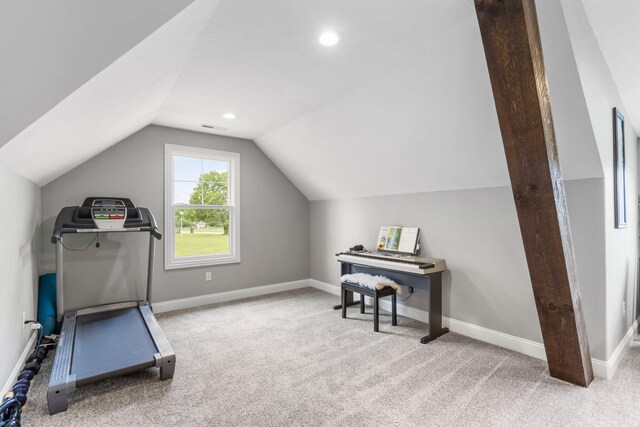 4936 S Butterfield Pl, Brookline, MO 65619 - workout area featuring carpet, lofted ceiling, baseboards, and recessed lighting