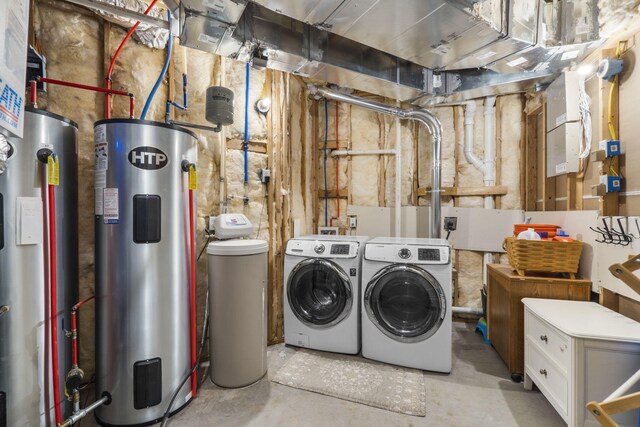 4936 S Butterfield Pl, Brookline, MO 65619 - laundry area with washer and dryer, electric water heater, and water heater