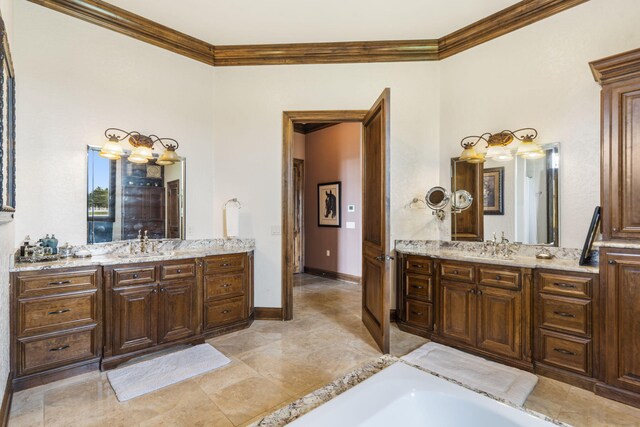 3731 S Farm Rd Unit 219, Rogersville, MO 65742 - bathroom featuring crown molding and two vanities