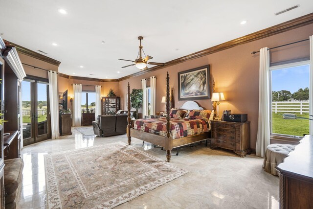 3731 S Farm Rd Unit 219, Rogersville, MO 65742 - bedroom with ornamental molding, access to outside, recessed lighting, and french doors