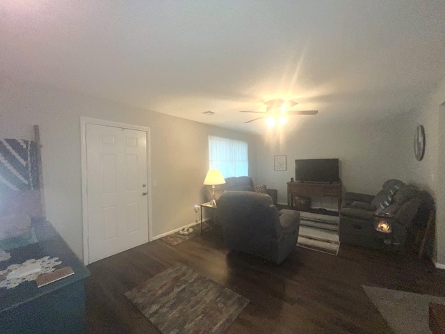 608 N Chapman St, Anderson, MO 64831 - living room featuring wood finished floors and ceiling fan