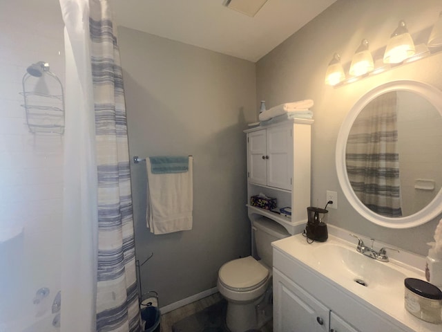 608 N Chapman St, Anderson, MO 64831 - bathroom with curtained shower, vanity, toilet, and a bathtub