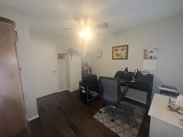 608 N Chapman St, Anderson, MO 64831 - office area featuring wood finished floors and a ceiling fan
