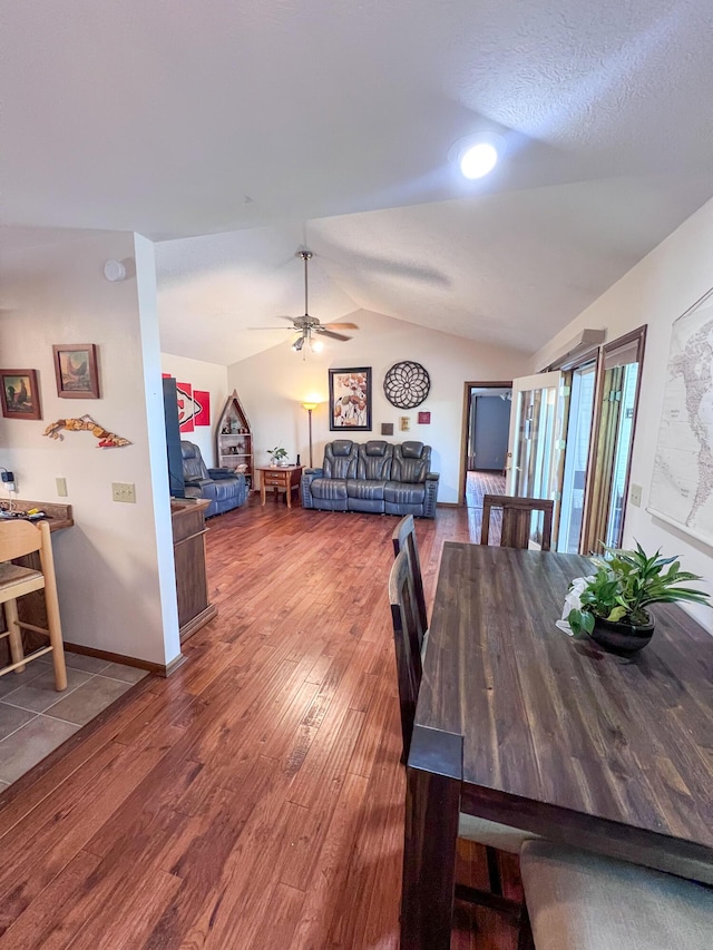 21650 Kings Loop, Hermitage, MO 65668 - dining space featuring lofted ceiling, wood finished floors, and a ceiling fan