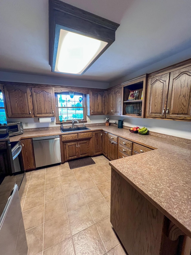 21650 Kings Loop, Hermitage, MO 65668 - kitchen featuring dishwasher, a sink, open shelves, and light tile patterned floors