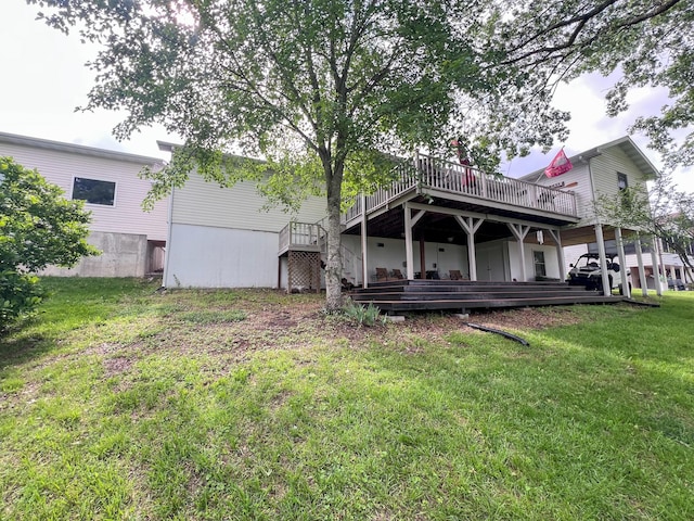 21650 Kings Loop, Hermitage, MO 65668 - rear view of house with a deck, a lawn, and stairway
