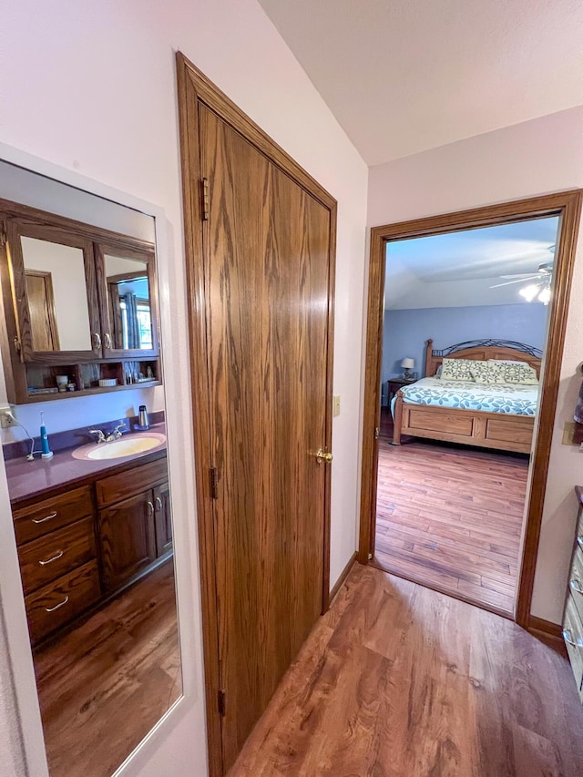 21650 Kings Loop, Hermitage, MO 65668 - hallway with a sink, wood finished floors, and baseboards