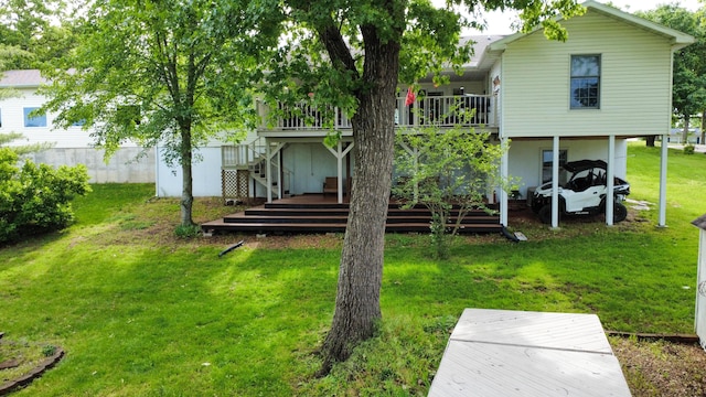 21650 Kings Loop, Hermitage, MO 65668 - back of house featuring stairs, a wooden deck, and a yard