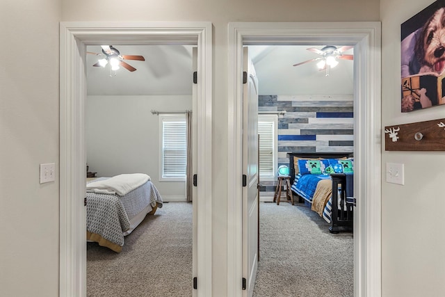 1086 S Joshua Ave, Republic, MO 65738 - carpeted bedroom featuring wallpapered walls, an accent wall, ceiling fan, and baseboards