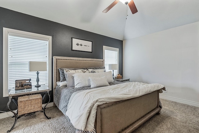 1086 S Joshua Ave, Republic, MO 65738 - carpeted bedroom with baseboards, vaulted ceiling, and ceiling fan