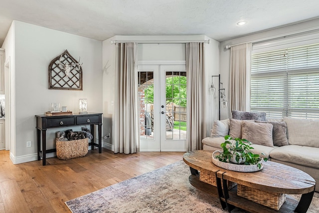 1086 S Joshua Ave, Republic, MO 65738 - living room with hardwood / wood-style flooring, french doors, baseboards, and recessed lighting