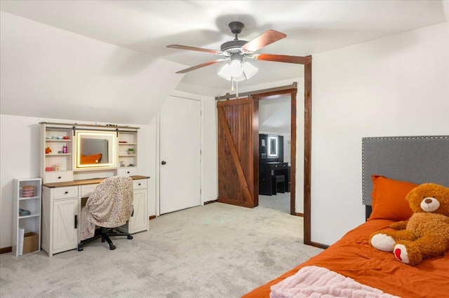 898 Short State Highway Y, Marshfield, MO 65706 - bedroom with light carpet, vaulted ceiling, a ceiling fan, and baseboards