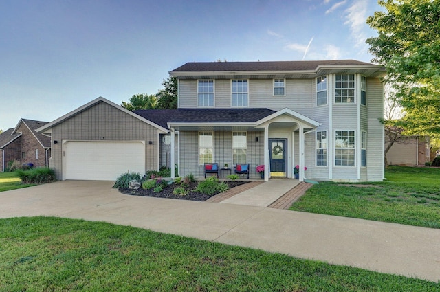 505 Thunderbird Dr, Rogersville, MO 65742 - view of front of house with a garage, a front yard, concrete driveway, and a porch
