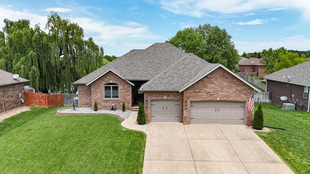 711 Morning Glory Dr, Nixa, MO 65714 - view of front facade with brick siding, an attached garage, a shingled roof, concrete driveway, and central AC