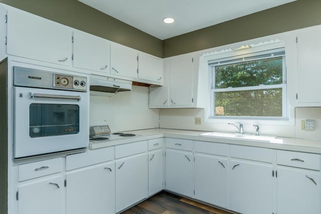 1318 S Farm Rd Unit 205, Springfield, MO 65809 - kitchen featuring white oven, a sink, under cabinet range hood, and light countertops