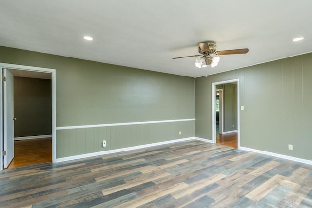 1318 S Farm Rd Unit 205, Springfield, MO 65809 - empty room featuring a ceiling fan, wood finished floors, baseboards, and recessed lighting