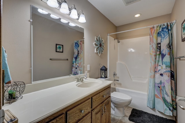 707 Lexie Ln, Carthage, MO 64836 - bathroom featuring toilet, vanity, shower / tub combo with curtain, and recessed lighting