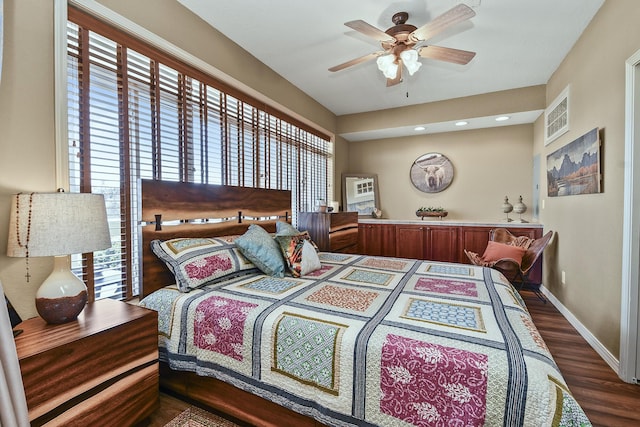 300 Glory Rd, Branson, MO 65616 - bedroom featuring dark wood-type flooring, baseboards, recessed lighting, and ceiling fan