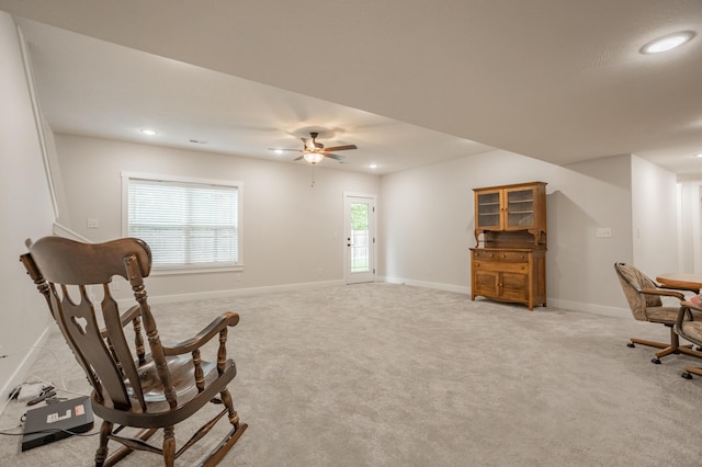 4738 N Florence Ave, Ozark, MO 65721 - home office with recessed lighting, baseboards, ceiling fan, and light colored carpet