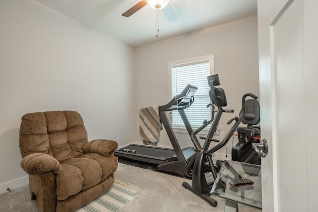 4738 N Florence Ave, Ozark, MO 65721 - workout room with ceiling fan, baseboards, and carpet flooring