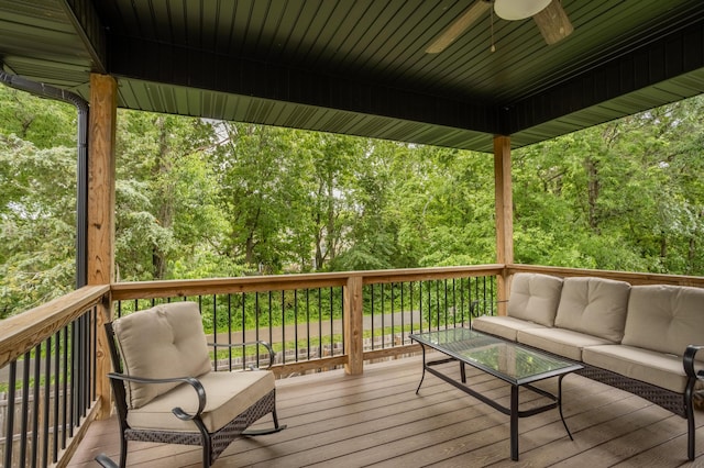 4738 N Florence Ave, Ozark, MO 65721 - wooden terrace featuring ceiling fan and an outdoor hangout area