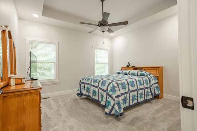 4738 N Florence Ave, Ozark, MO 65721 - bedroom with baseboards, light carpet, multiple windows, recessed lighting, and ceiling fan