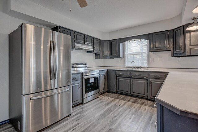 511 N E, Columbus, KS 66725 - kitchen featuring stainless steel appliances, a sink, under cabinet range hood, and light countertops