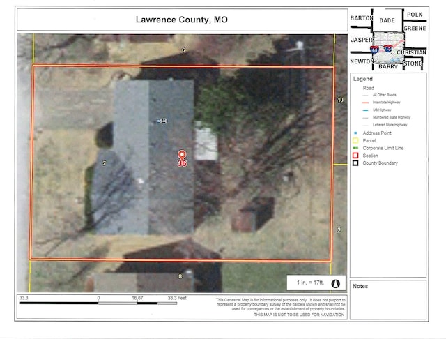 940 Carl Allen St, Mount Vernon, MO 65712 - aerial map of property and surrounding area with property parcel outlined