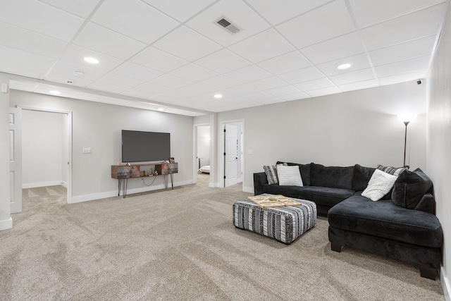 604 N Cascades Dr, Nixa, MO 65714 - living area with carpet floors, a paneled ceiling, recessed lighting, and baseboards