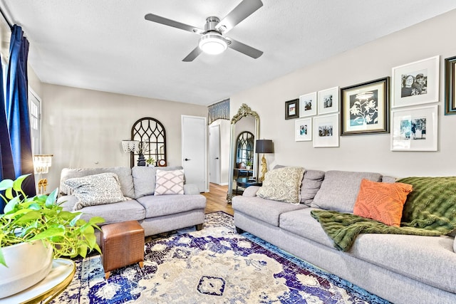 801 N Myrtle St, Pierce City, MO 65723 - living area with a ceiling fan and wood finished floors