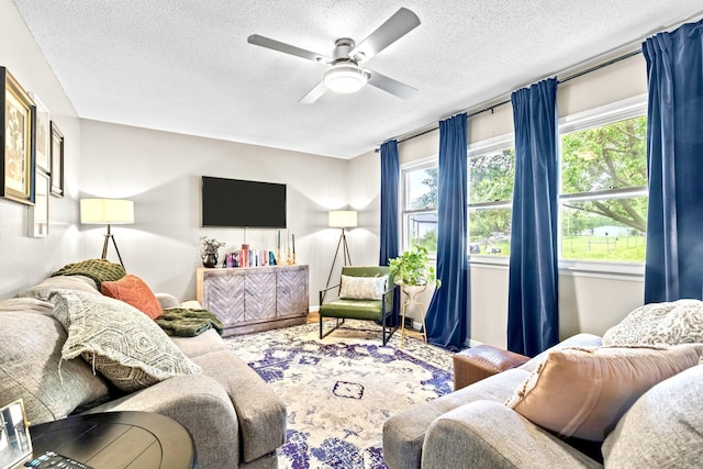 801 N Myrtle St, Pierce City, MO 65723 - living area with a textured ceiling and ceiling fan