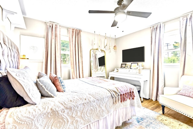 801 N Myrtle St, Pierce City, MO 65723 - bedroom with wood finished floors and a ceiling fan