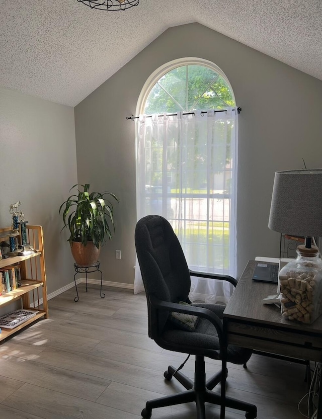 3943 W Kay Pointe Blvd, Springfield, MO 65802 - office space featuring light wood-type flooring, lofted ceiling, a textured ceiling, and baseboards