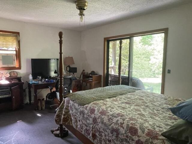 10694 Red Spring Rd, Mountain Grove, MO 65711 - bedroom with access to outside, a textured ceiling, and carpet