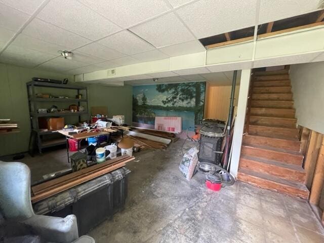 10694 Red Spring Rd, Mountain Grove, MO 65711 - below grade area featuring stairway and a paneled ceiling
