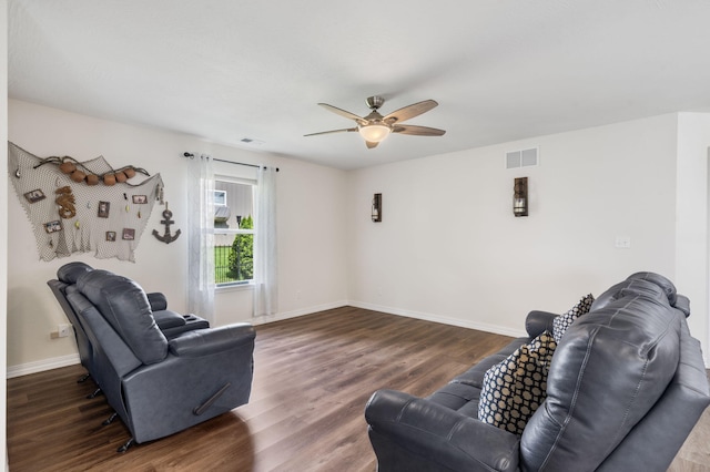 131 Lake Beach Ln, Hollister, MO 65672 - living area featuring a ceiling fan, baseboards, and wood finished floors