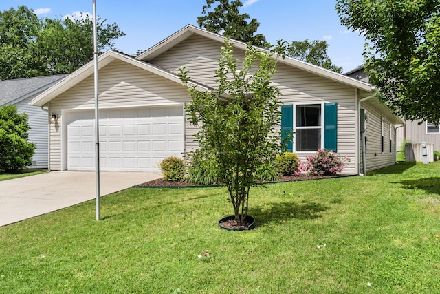 131 Lake Beach Ln, Hollister, MO 65672 - ranch-style house with concrete driveway, a garage, and a front yard
