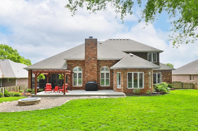 2539 S Forrest Heights Ave, Springfield, MO 65809 - back of property featuring a chimney, a patio, brick siding, and roof with shingles