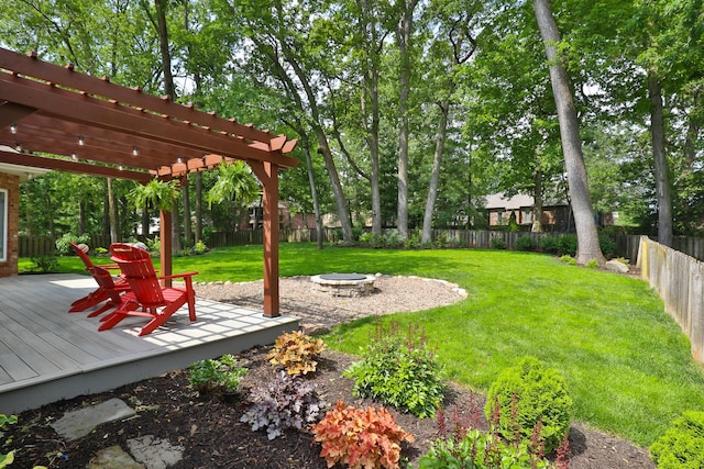 2539 S Forrest Heights Ave, Springfield, MO 65809 - view of yard with an outdoor fire pit, a deck, and a pergola