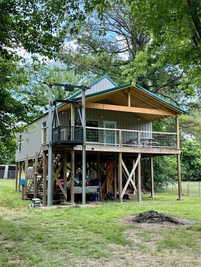 213 Spring Lake Dr, Mammoth Spring, AR 72554 - back of house featuring stairway, board and batten siding, and a deck