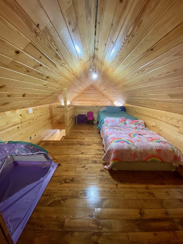 213 Spring Lake Dr, Mammoth Spring, AR 72554 - bedroom with wood ceiling, wooden walls, and hardwood / wood-style flooring