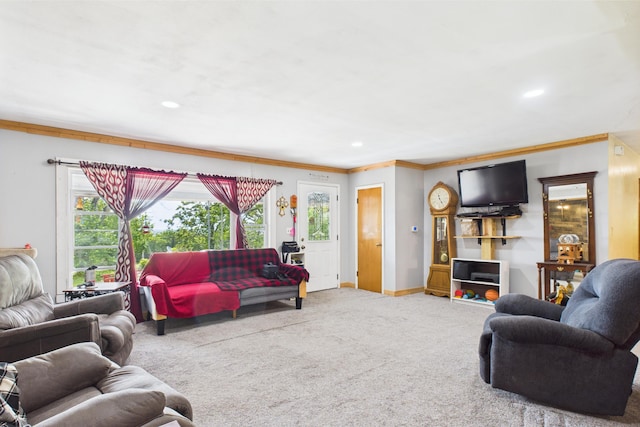 8385 Sate Highway 5, Gainesville, MO 65655 - carpeted living area with ornamental molding, recessed lighting, and baseboards