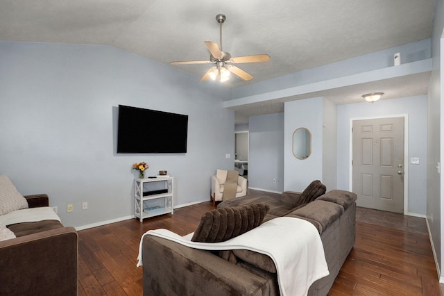 1141 N Hilton Ave, Springfield, MO 65803 - living area featuring a ceiling fan, hardwood / wood-style floors, baseboards, and lofted ceiling